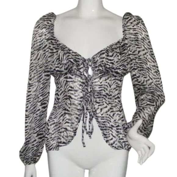 new NASTY GAL Top, 8, Zebra print, Long Sleeves, Tie front - Picture 1 of 12